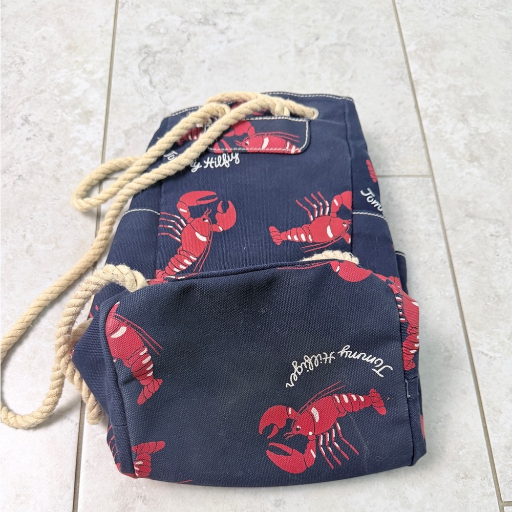 Tommy Hilfiger Lobster Print Canvas Drawstring Backpack Nautical Bucket Bag - Picture 10 of 14